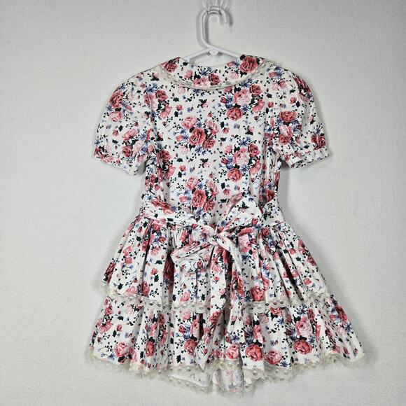VTG Country Romance Dress Girls sz 6 White Multi Floral Fit & Flare Lace Edging - Picture 8 of 16